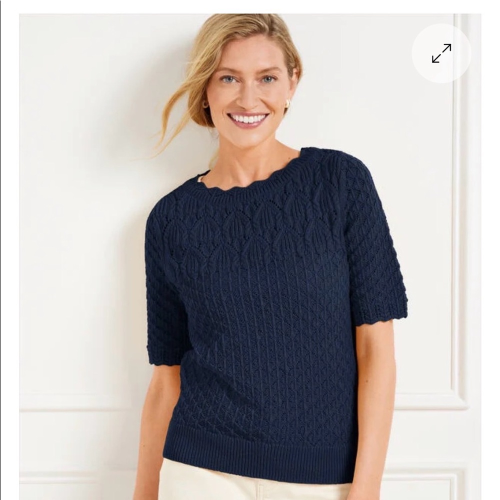 TALBOTS NAVY SCALLOP BOATNECK PULLOVER